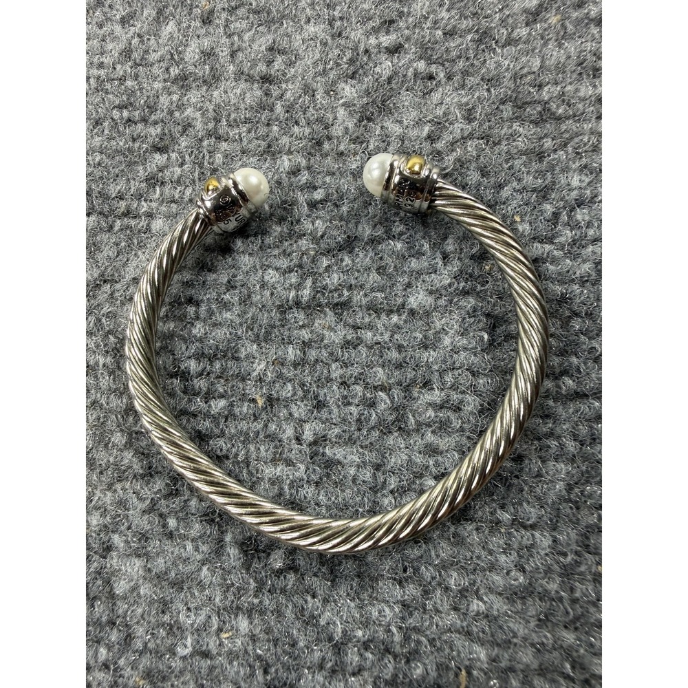 David Yurman Sterling Silver 925 Pearl Cable Cuff Bracelet 585 14K Gold Accents